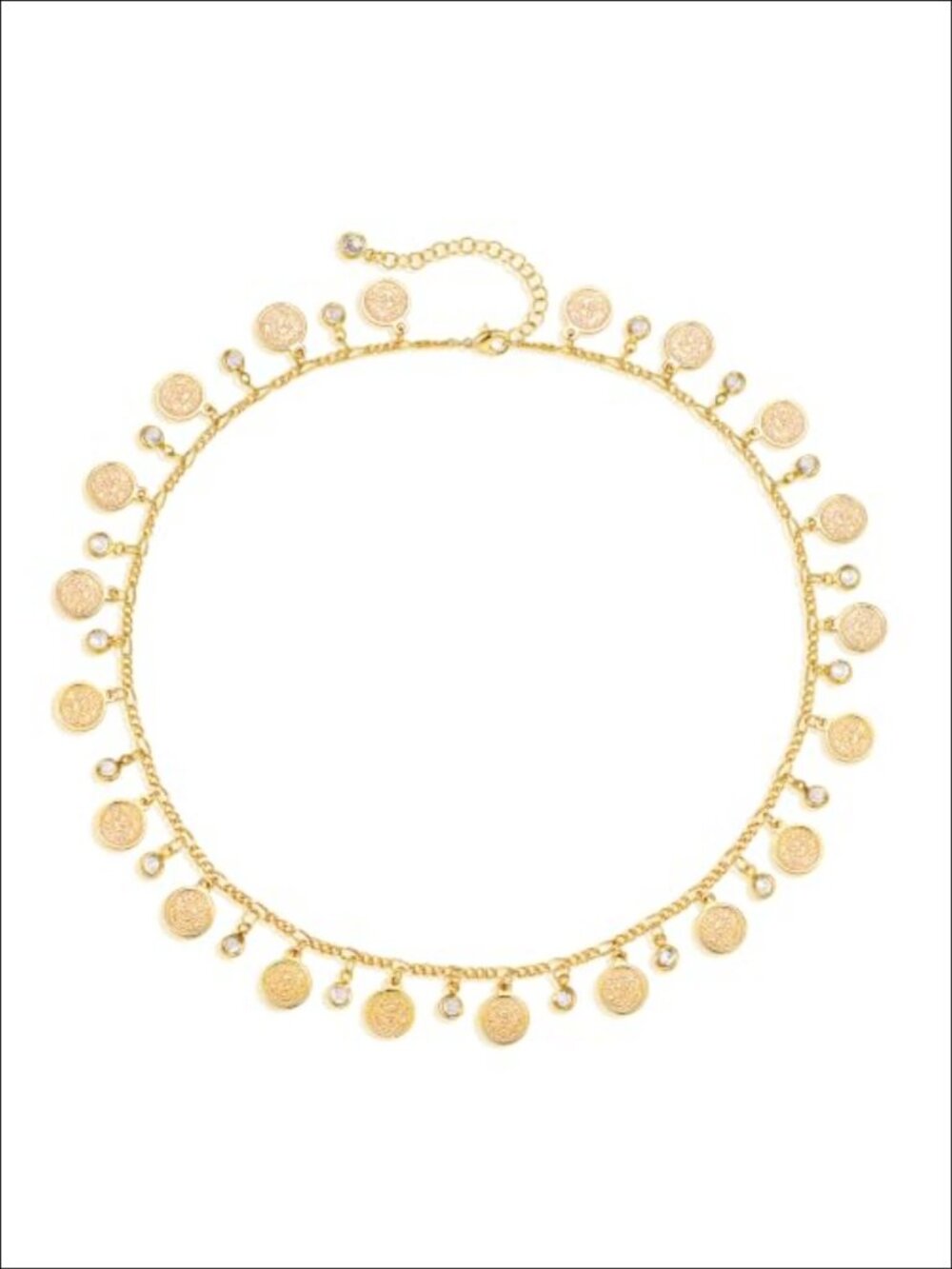 14K Gold Plated Copper Coin CZ Tassel Choker Necklace Adjustable Boho